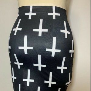 Black Milk Mini Skirt Black White Upsidedown Cross